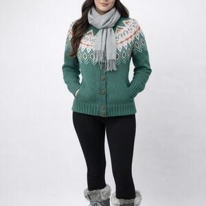 Green Fair Isle Cardigan Size Small Nordic Button Up Sweater